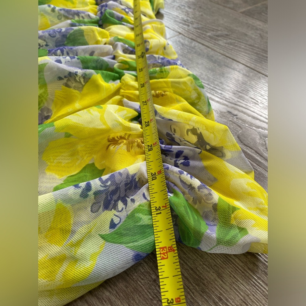 NWT Zara Yellow Floral Print Ruched Tulle Mini Dress - Picture 15 of 16
